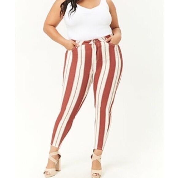 Forever 21 Plus Size Striped High Rise Jeans - Picture 1 of 2